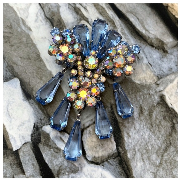 Verified Juliana D&E DeLizza Elster Floret Pentagon Rhinestones Brooch Earrings - Picture 10 of 16